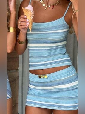 SHEIN Blue Striped Knit Tank Top and Mini Skirt Set